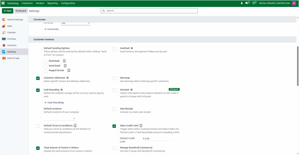 Odoo Invoicing Configuration Customer Invoices