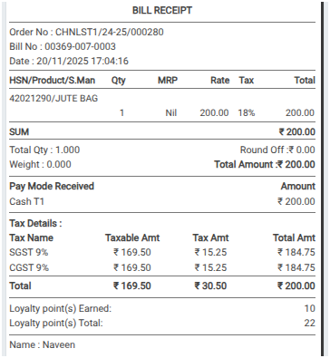 Odoo POS Bill Receipt