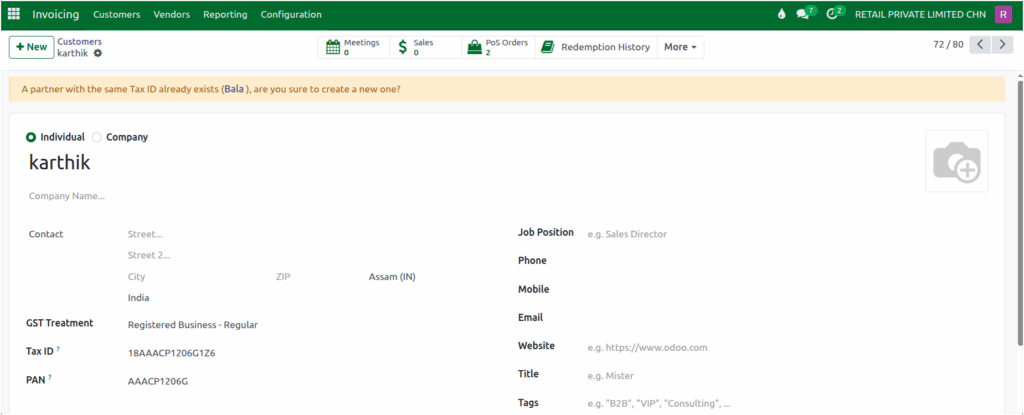 Odoo POS Customer Duplicate Tax ID
