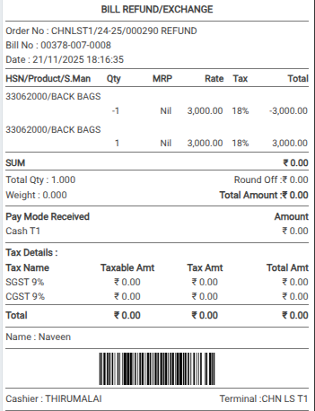 Odoo POS Refund and Exchange Bill Receipt