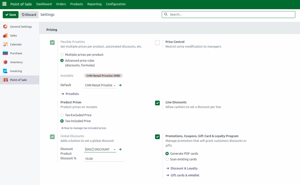 Odoo POS Settings Pricing 