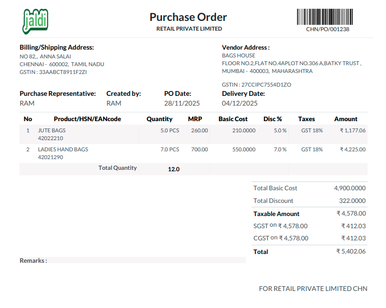 Odoo Purchase Purchase Order Print