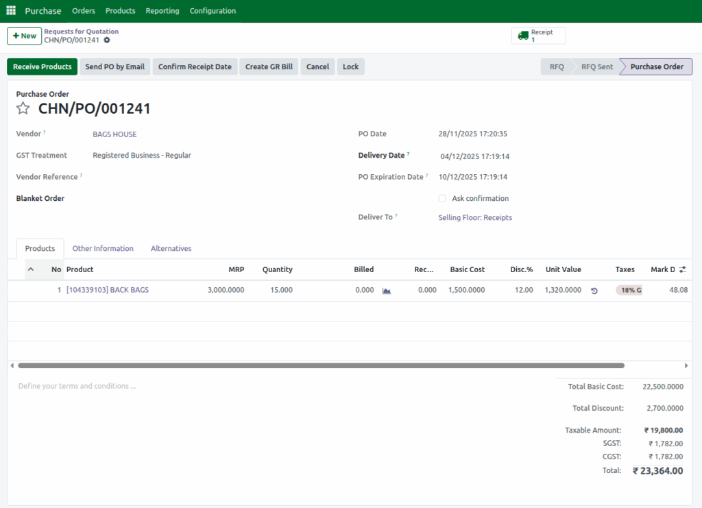 Odoo Purchase Purchase Order Status 