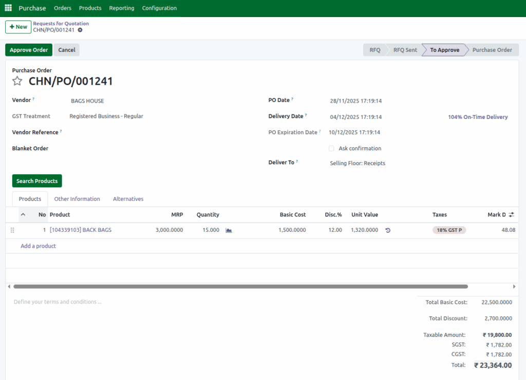 Odoo Purchase To Approve Status 