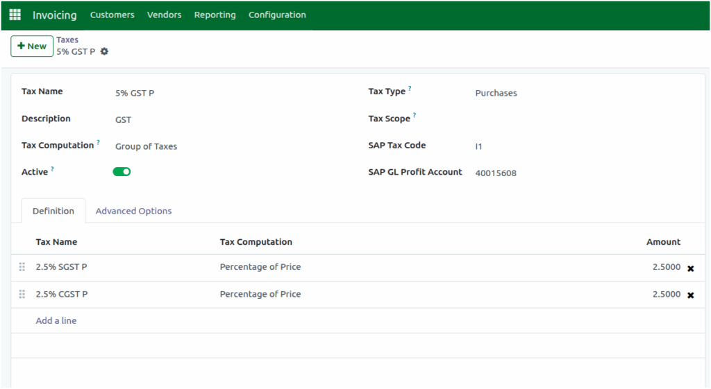 Odoo SAP Integrations Taxes Purchase