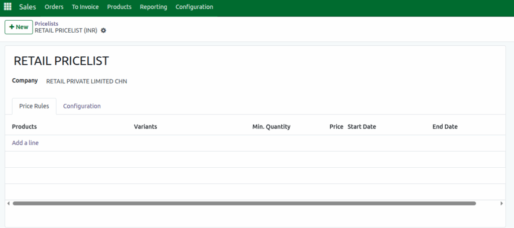 Odoo Sales Pricelists Creation