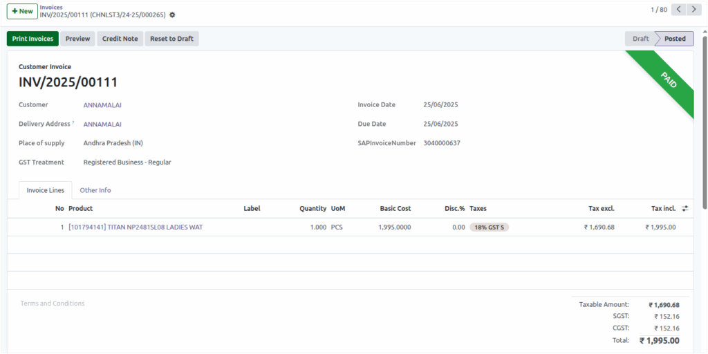 Odoo B2B Customer Invoice