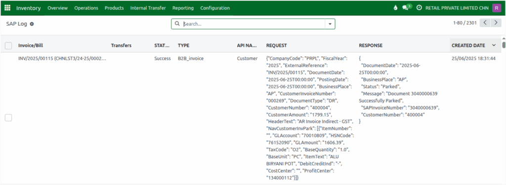 Odoo B2B Invoice Request Response