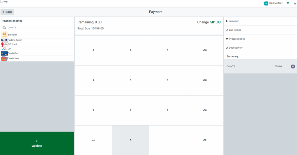 Odoo POS Cash Payment