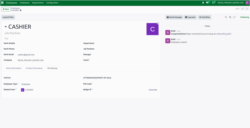 Odoo Employe HR Settings