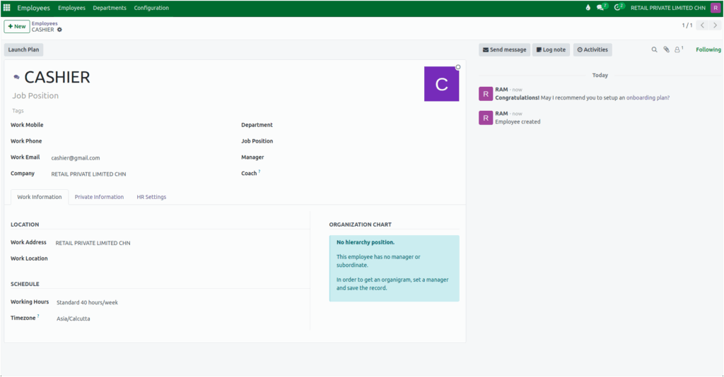 Odoo Employe Work Information