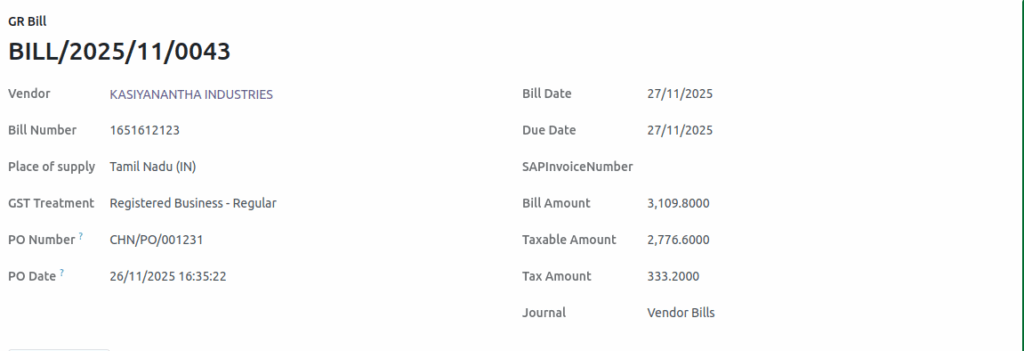 Odoo GR Bill Details