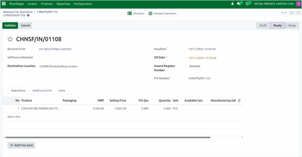 Odoo GR Draft Status