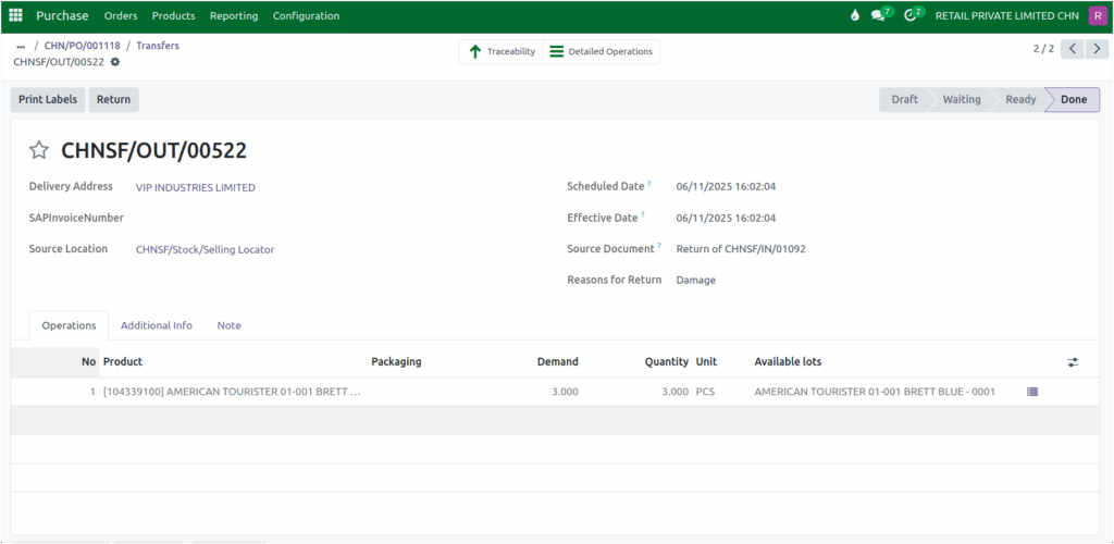 Odoo GR Return Completed