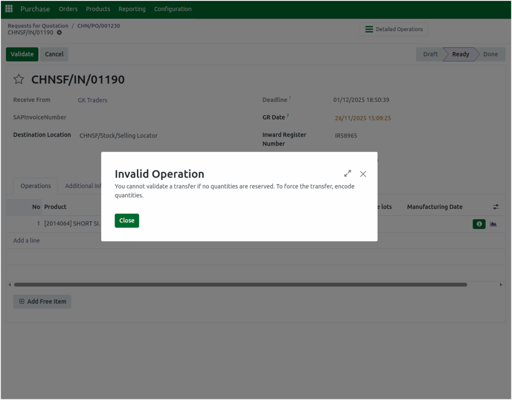 Odoo GR Zero Quantity Validation