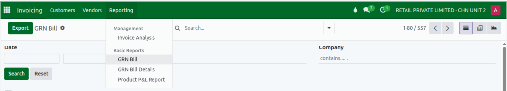 Odoo GR bill report Nav1