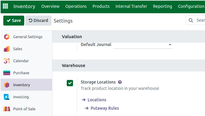 Odoo Inventory Enable Storage Location
