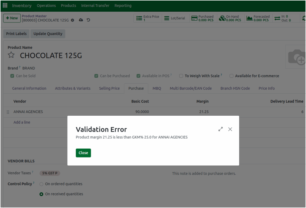 Odoo Inventory GKM% Validation