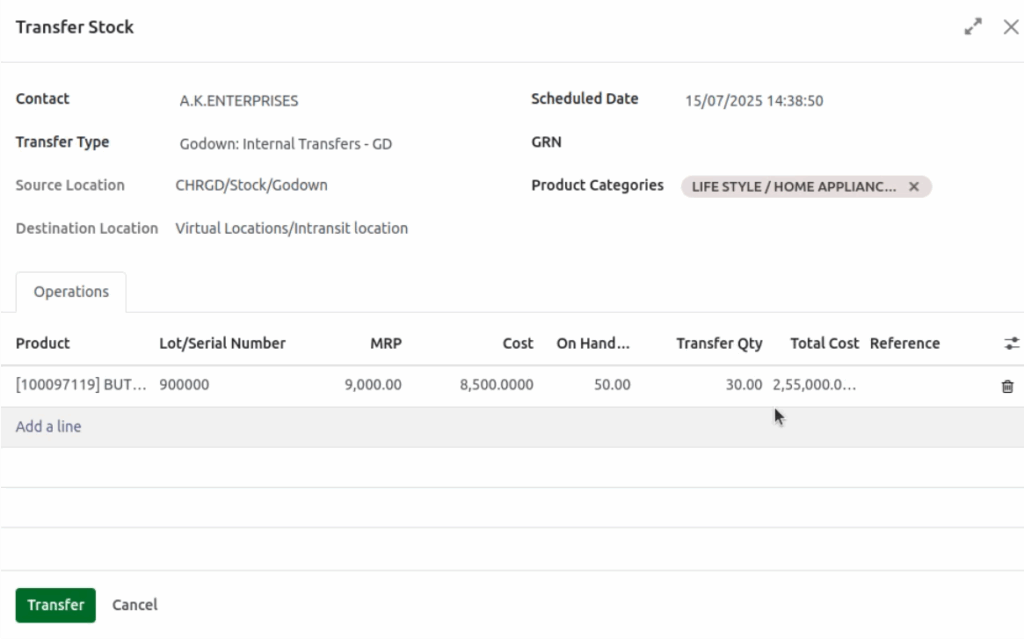 Odoo Inventory Internal Stock Transfer