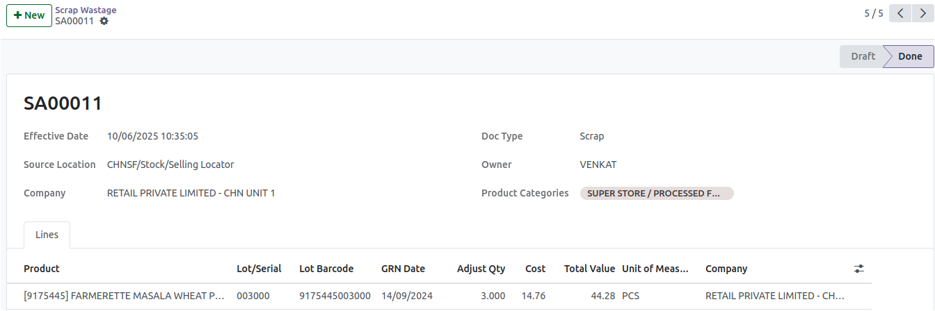 How to Create a Scrap Wastage Document for Lot Products in Odoo ...