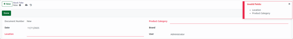 Odoo Inventory Stock Take Mandantory Field