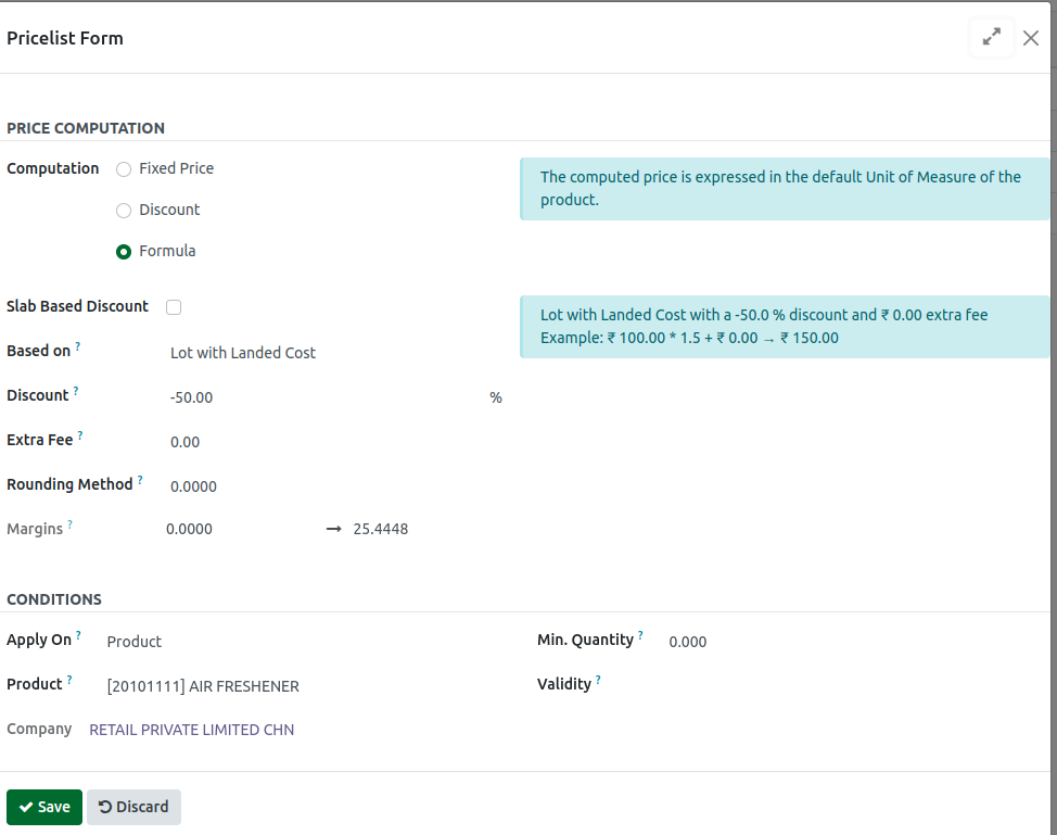 Odoo Inventory extraprices