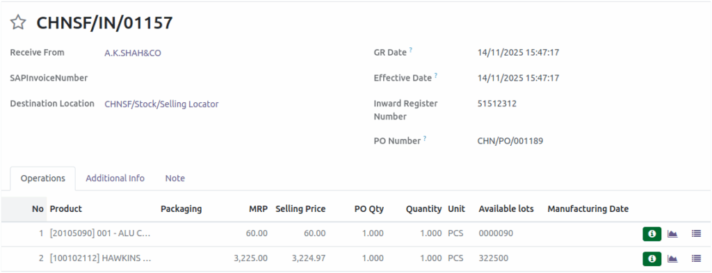 Odoo Lot Number GR BrandedUnbranded