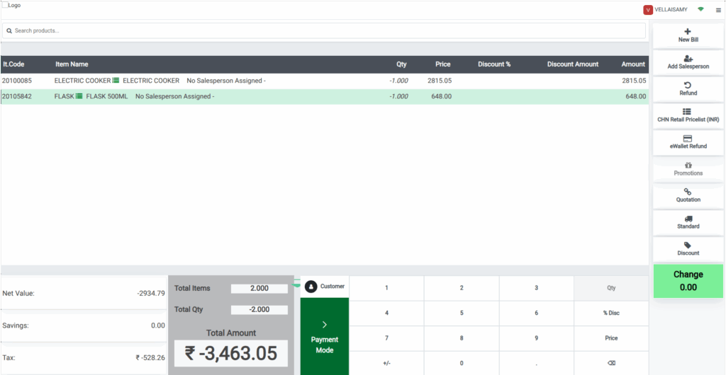 Odoo POS Cart Refund