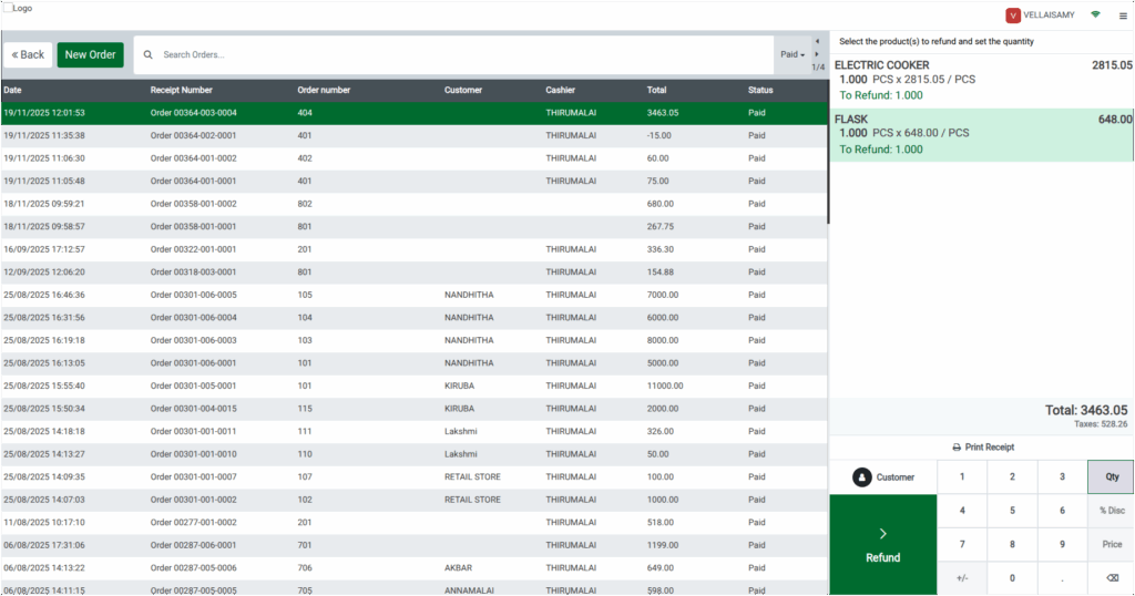 Odoo POS Refund Order Process