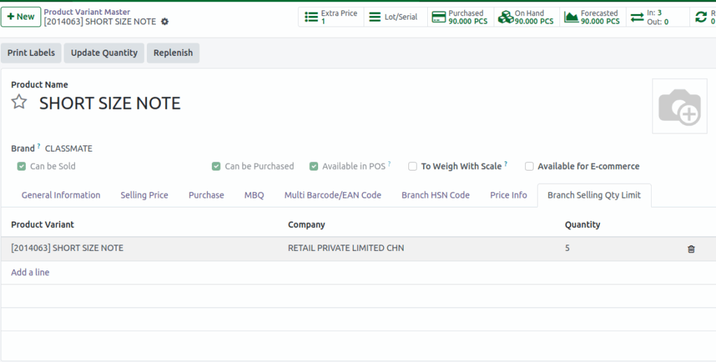 Odoo Point of Sales Branch Selling Quantity