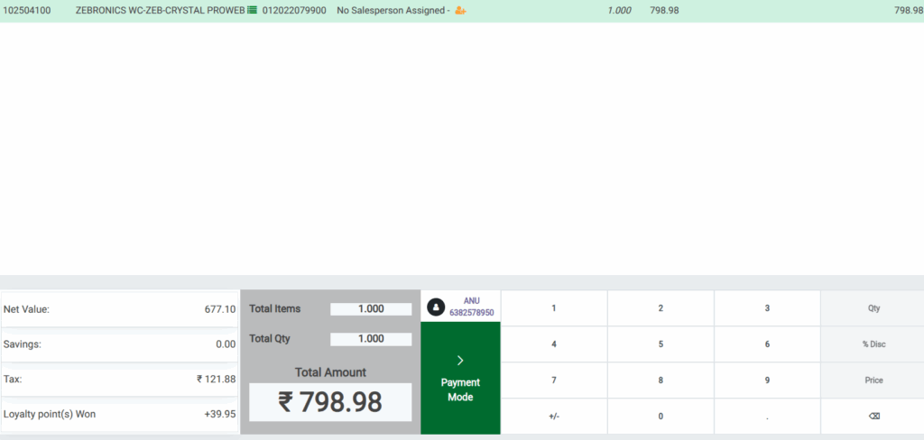 Odoo Point of Sales Customer Loyalty points