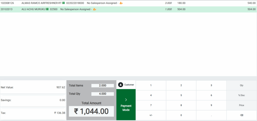 Odoo Point of Sales Order POS Cart Total Amount