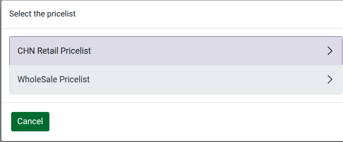 Odoo Point of Sales Pricelist Choose the Pricelist POS Cart