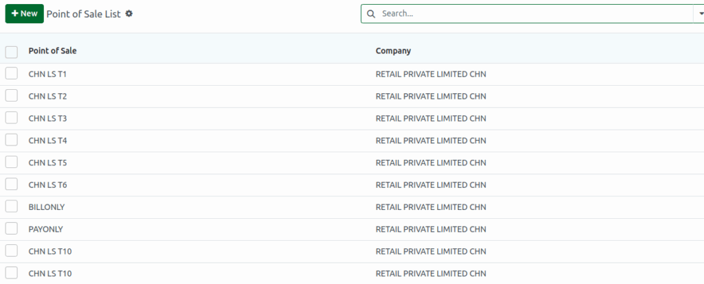 Odoo Point of Sales Terminal List