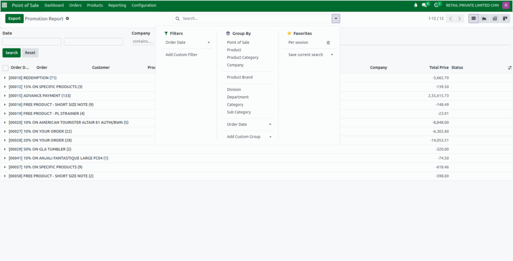Odoo Promotion Report Filters