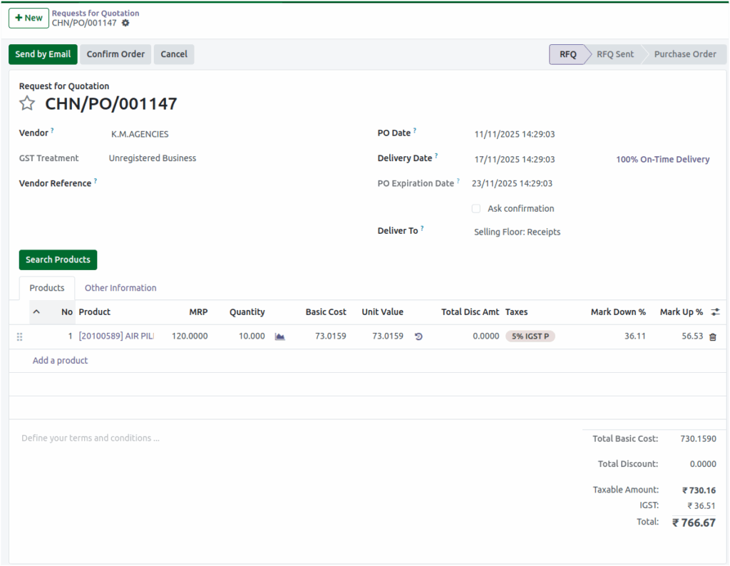 Odoo Purchase Interstate Tax