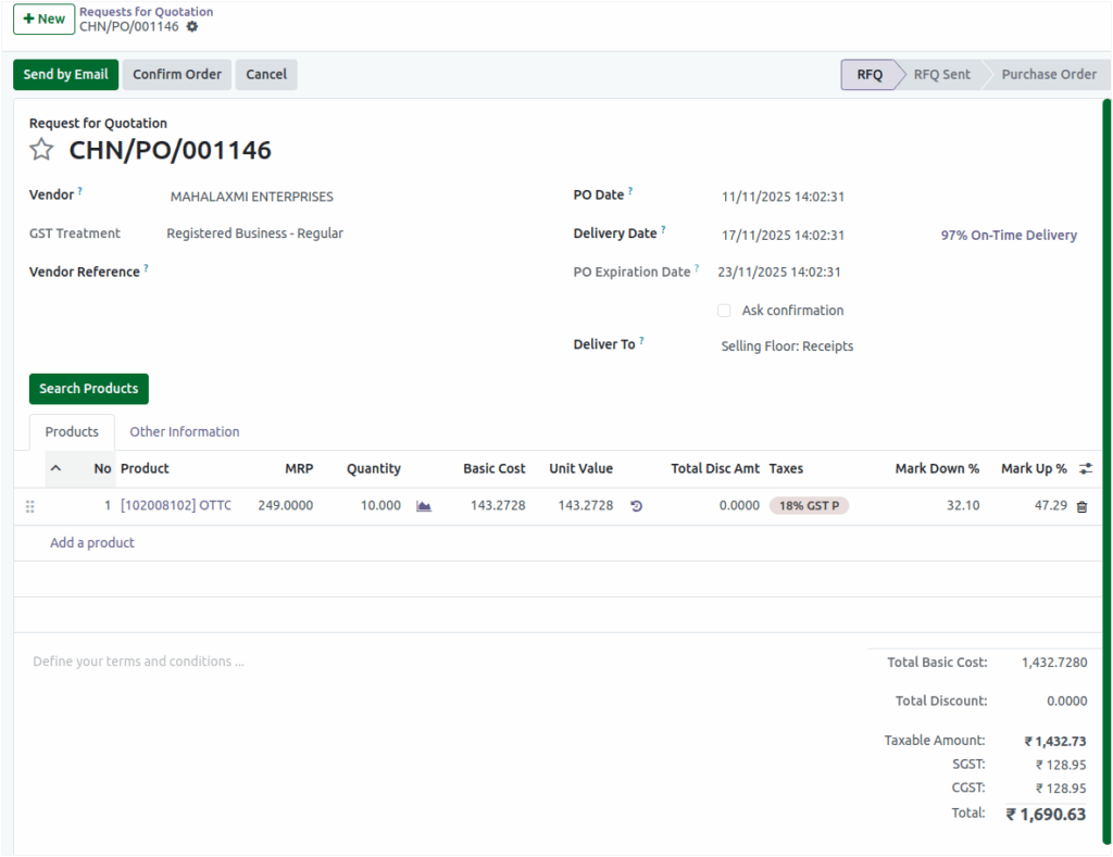 Odoo Purchase Intrastate Tax