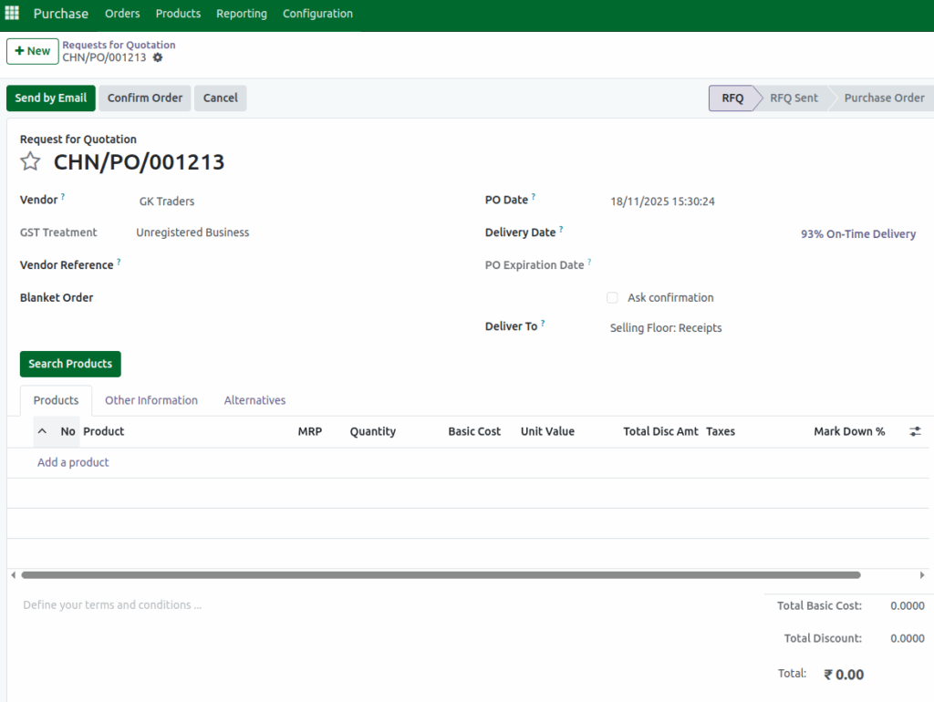 Odoo Purchase Serach Products