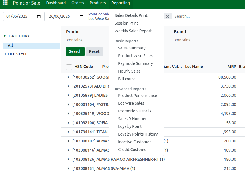 Odoo Report Lot Wise Sales Navigation