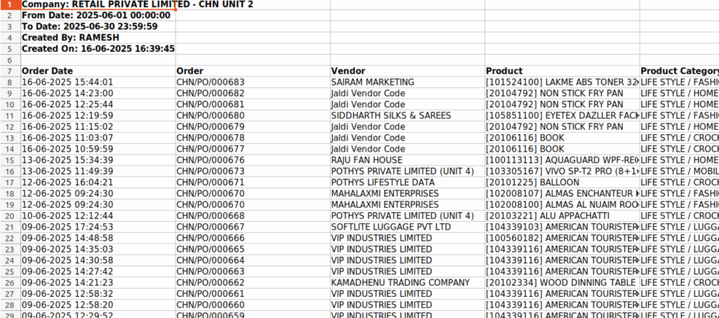 Odoo Report Purchase OrderExport Data