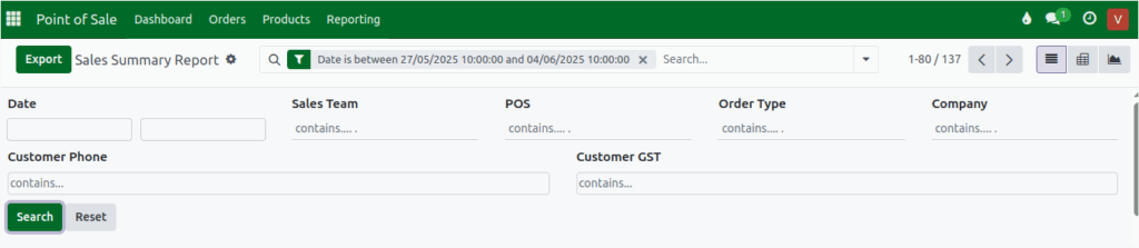 Odoo Report Sales Summary Report Export