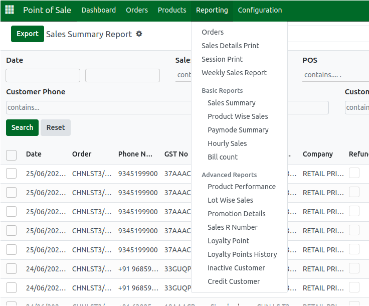 Odoo Report Sales Summary ReportNavigation