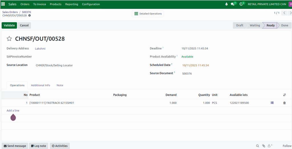 Odoo Sales Delivery Order