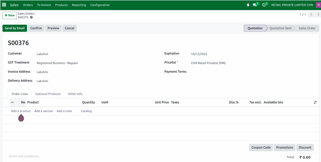 Odoo Sales Sales Document Creation