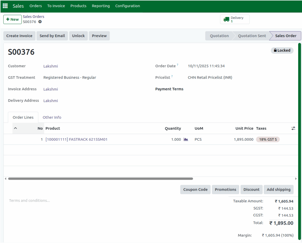Odoo Sales Sales Order