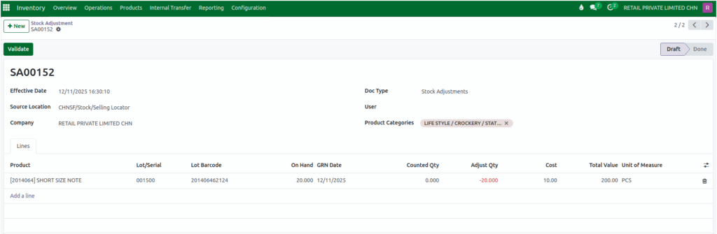 Odoo Stock Adjustment Creation
