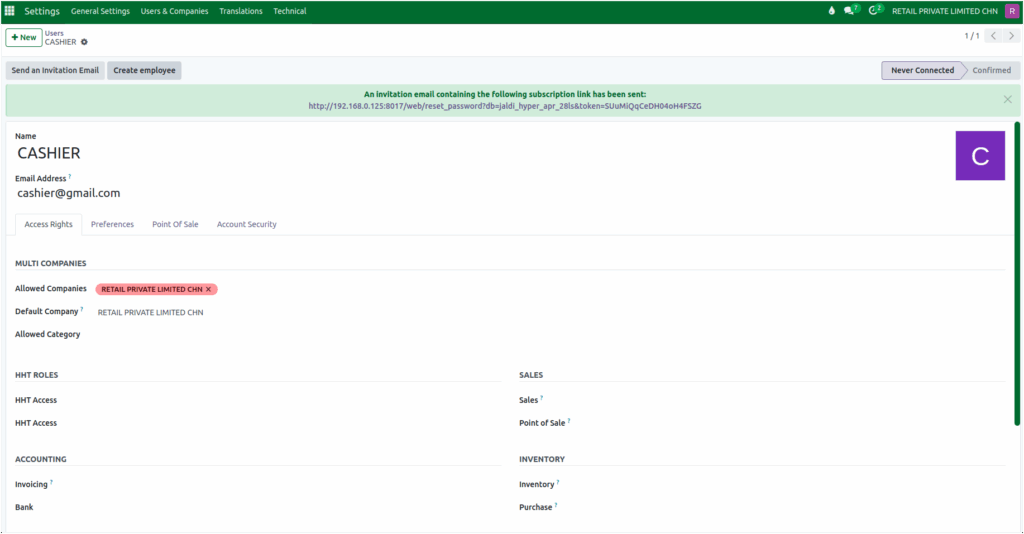 Odoo User Create Employe Button