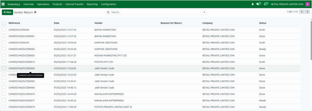 Odoo Vendor Return Same Serial Number Product