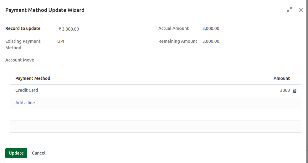 Odoo payment Single Payment update method