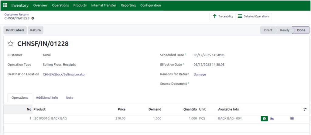 Odoo Inventory Completed Customer Return